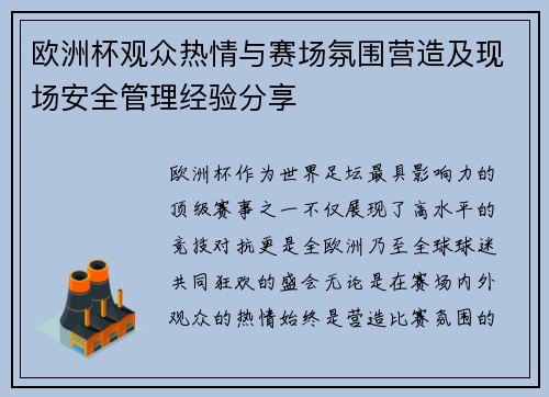 欧洲杯观众热情与赛场氛围营造及现场安全管理经验分享